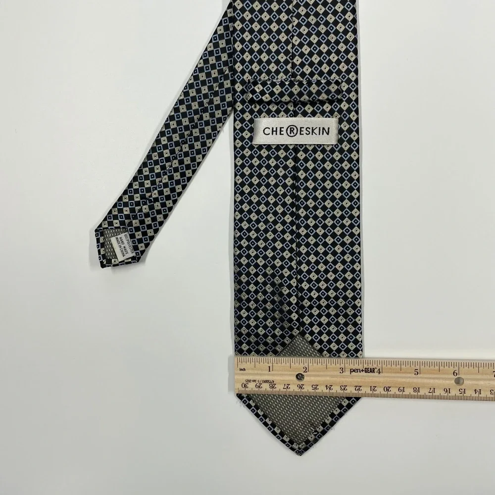 Chereskin Blue Gold Geometric Square Silk Necktie Mens One Size